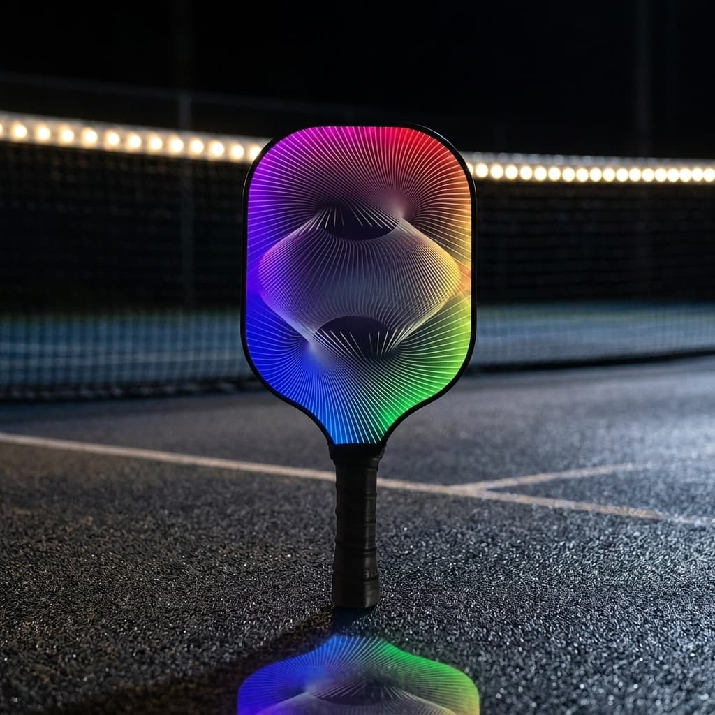 Color-changing LED paddle on the court showing all color modes